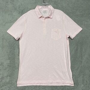 J Crew Shirt Mens Large Pink White Polo Short Sleeve Preppy Slub Cotton Stripe